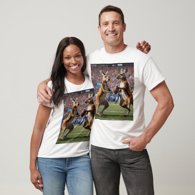 T-shirt Drôle Kangaroos Australien Jouant Au Football, (Unisexe)