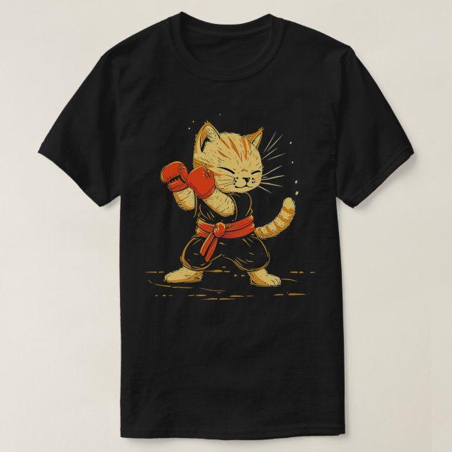 T-shirt Drôle Kickboxing Joueuse de chats Femmes Hommes En (Design devant)