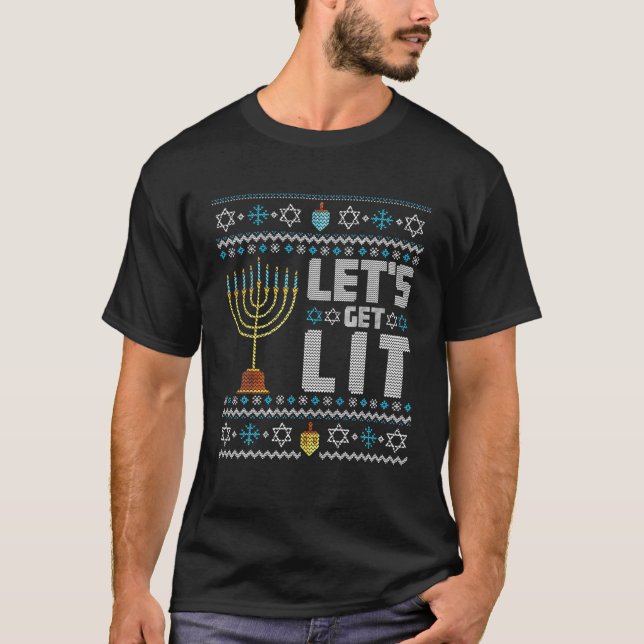 T-shirt Drôle, laide pull Hanoukka Sweater, Lit Menorah (Devant)