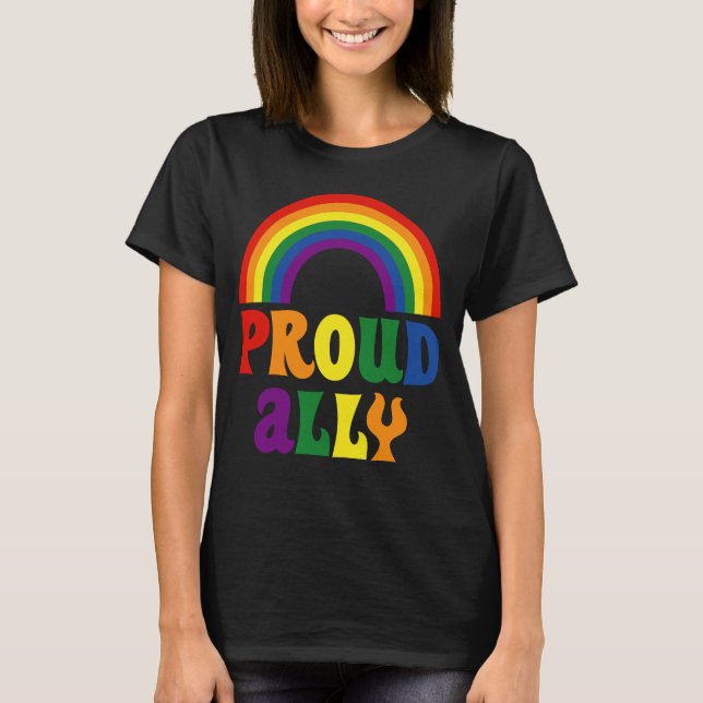 T-shirt Drôle LGBT Rainbow Pride Fière Ally Cadeau (Devant)