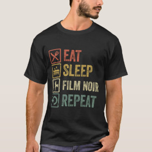 T-shirt Drôle manger film de sommeil noir répétition retro