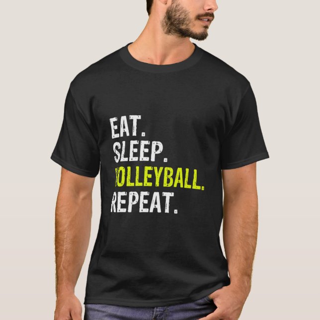 T-shirt Drôle Manger Sleep Volleyball Répéter Cadeau (Devant)
