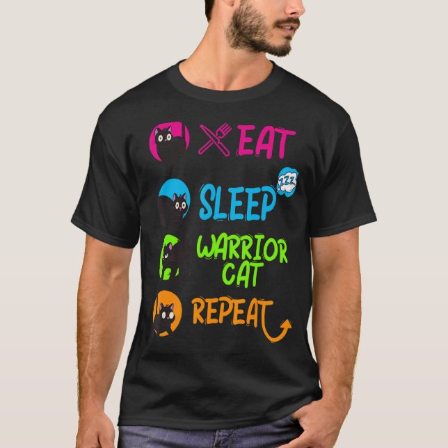 T-shirt Drôle Manger Sleep Warrier Chat Répéter Cool Conce (Devant)
