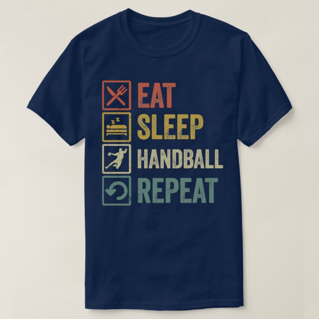 T-shirt Drôle mangez le sommeil handball répétition rétro  (Design devant)