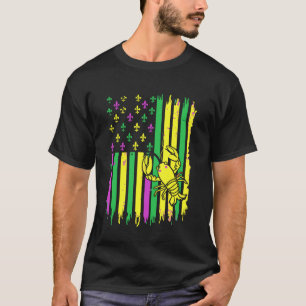 T-shirt Drôle Mardi Gras Écrevisse Drapeau Américain Patri