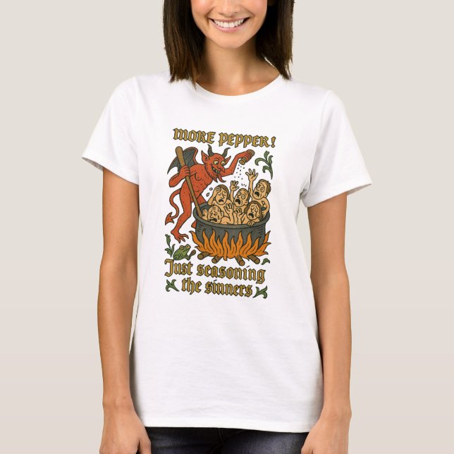 T-shirt Drôle Mème Médiéval Diable Dessin Halloween (Devant)