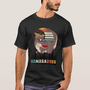 T-shirt Drôle Messy Bun Black T Rex Mamasaurus Style Rétro