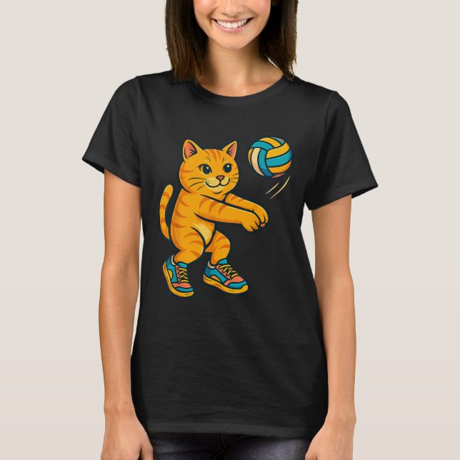 T-shirt Drôle mignon Chat Volleyball Joueur Fan Tee Traine (Devant)
