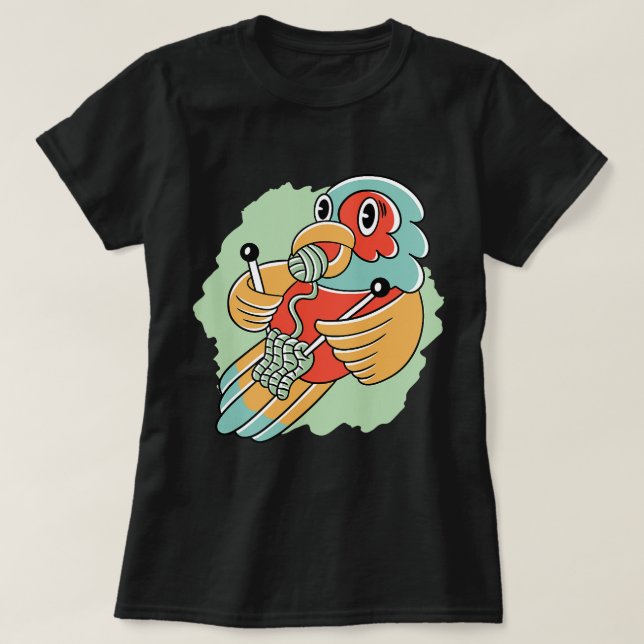 T-shirt Drôle mignon dessin animé perroquet tricot laine t (Design devant)