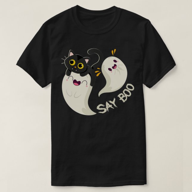 T-shirt Drôle mignon Ghost Chat Dire Boo Costume Halloween (Design devant)