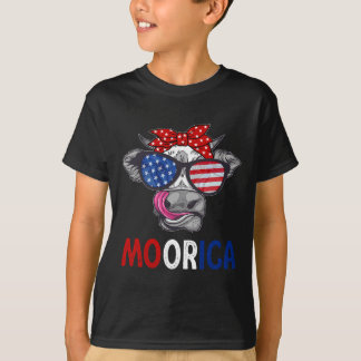 T-shirt Drôle Moorica 4 juillet Drapeau Américain Cow Men