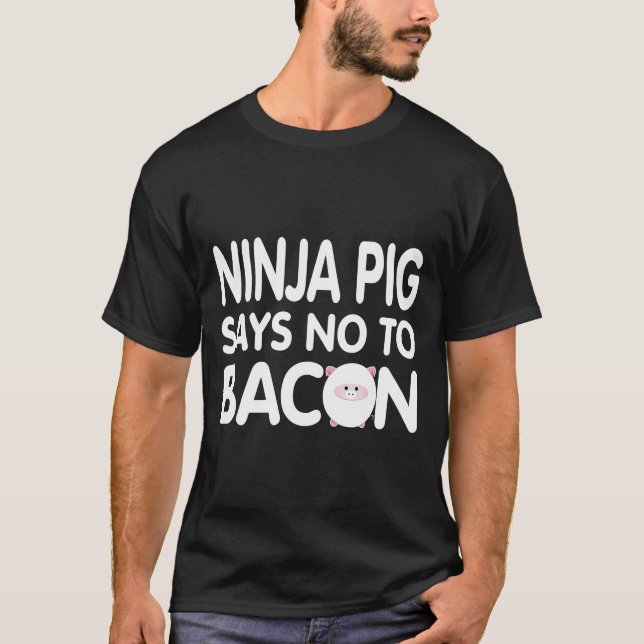 T-shirt Drôle Ninja Pig dit Non à Bacon (Devant)