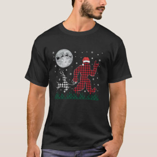 T-shirt Drôle Noël Bigfoot Reindeer Plaid Père Noël Moon