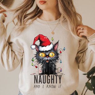 T-shirt Drôle Noël Black Cat Naughty et je le sais