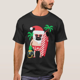 T-shirt Drôle Noël Cadeau En Juillet Surf Père Noël Avec M
