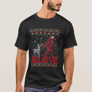 T-shirt Drôle Noël Croire Bigfoot Plaid Reindeer Hol