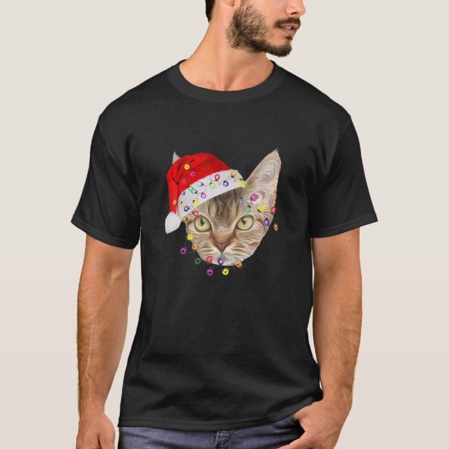 T-shirt Drôle Noël Devon Rex Noël Lumière Visage adorable (Devant)
