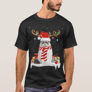 T-shirt Drôle Noël Éclairage Reindeer Santa Hat Ragdoll Ch