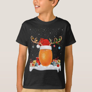 T-shirt Drôle Noël Éclairage Rinder Santa Hat Orange Chri
