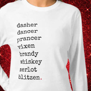T-shirt Drôle Noël Père Noël Noms des rennes d'alcool