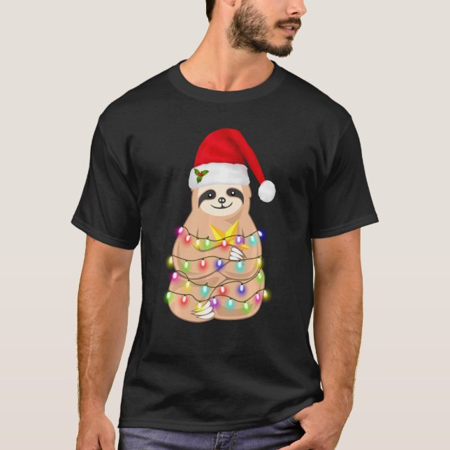 T-shirt Drôle Noël Sloth Père Noël Lights Noël Pour Hommes (Devant)