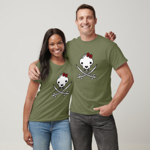 T-shirt Drôle Noir Blanc Jolly Kitty Pirate Os crâne