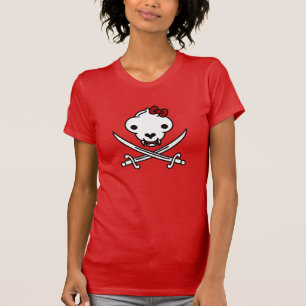 T-shirt Drôle Noir Blanc Jolly Kitty Pirate Os crâne