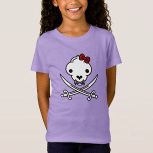 T-Shirt Drôle Noir Blanc Jolly Kitty Pirate Os crâne