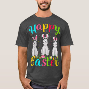 T-shirt Drôle OEuf de Pâques lapin Sibérie Husky Chien Hap