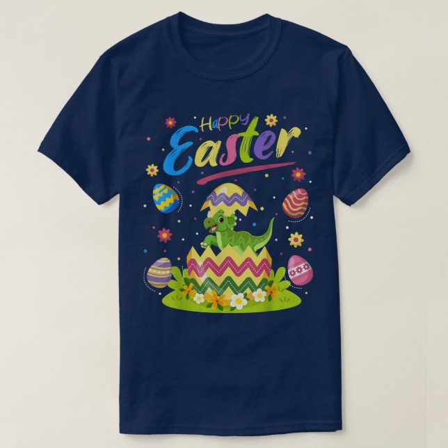 T-shirt Drôle Oeufs de Pâques Tricératops Dinosaur Happy  (Design devant)