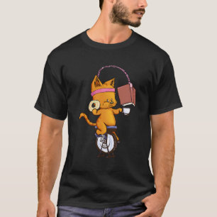 T-shirt Drôle Orange Chat Spin Livre Café Entraînement Don