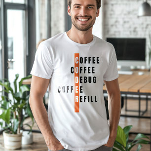 T-shirt Drôle Orange Programmer Café Débogage Reremplissag