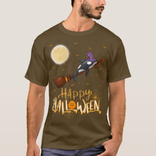 T-shirt Drôle Orca Ride Sorcière Tiré Orca Poisson Hallowe