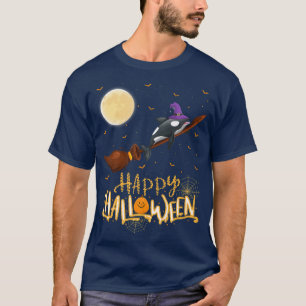 T-shirt Drôle Orca Ride Sorcière Tiré Orca Poisson Hallowe