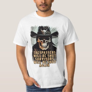 T-shirt Drôle Ouest Cowboy Sauvage Dit Skull Sheriff Art