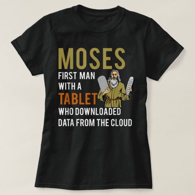 T-shirt Drôle Pâque Juive Moïse Tablet Données Cloud Comp (Design devant)