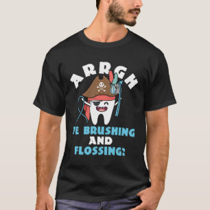 T-shirt Drôle pédiatrique Dentiste Pirate brossant Flossan