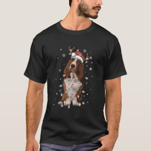 T-shirt Drôle Père Noël Basset Hound Lumières de Noël Tree