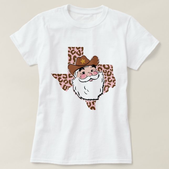 T-shirt Drôle Père Noël Cowboy Texas Noël (Design devant)