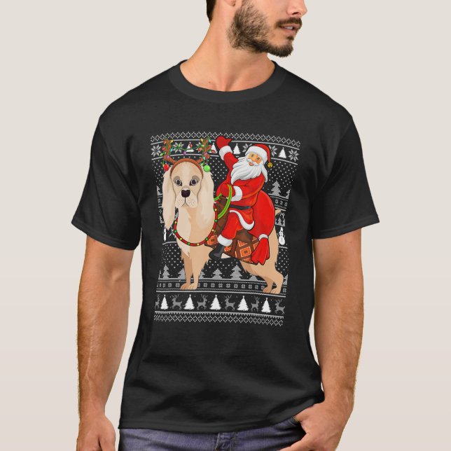 T-shirt Drôle Père Noël équitation Cocker Spaniel Chien la (Devant)