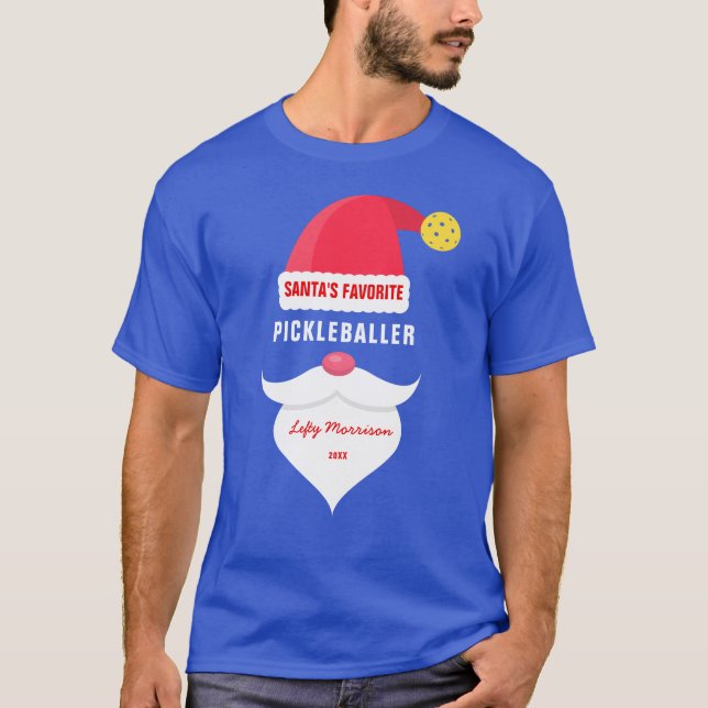 T-shirt Drôle Père Noël Favori Pickleballer, texte personn (Devant)