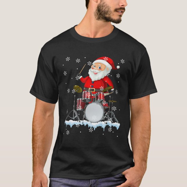 T-shirt Drôle Père Noël Jouer Tambour de Noël Drum Drummer (Devant)