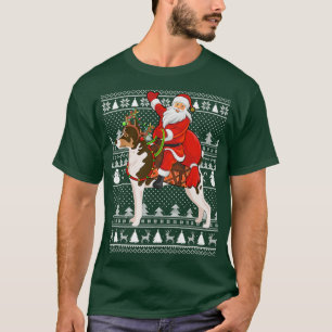T-shirt Drôle Père Noël Riding Rat Terrier Chien Vilain No
