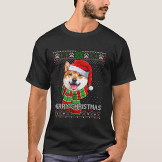 T-shirt Drôle Père Noël Shiba Inu Scarf Lover Noël Laid S