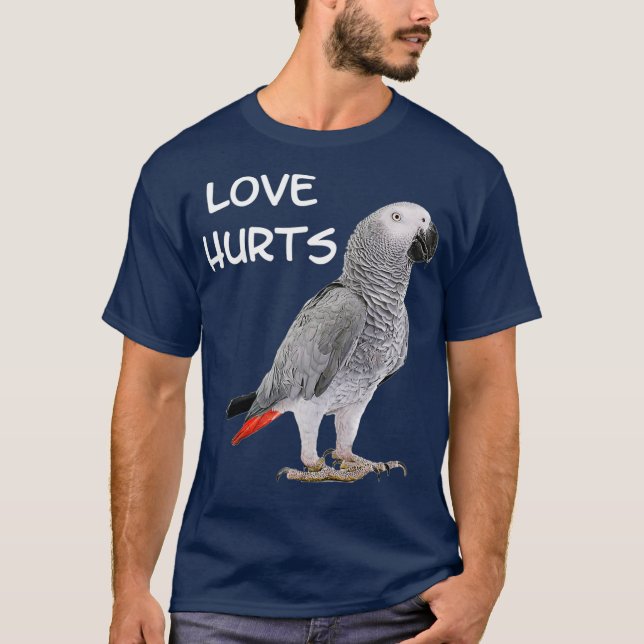 T-shirt Drôle perroquet gris d'Afrique Bird Shirt Love Hur (Devant)