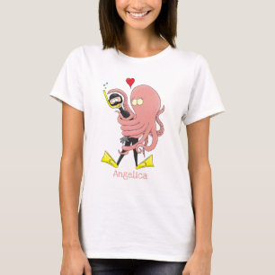 T-shirt Drôle pieuvre embrasse plongeur dessin animé humou