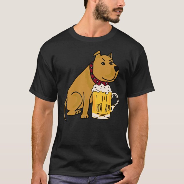 T-shirt Drôle Pit Bull Dog Boire Bière (Devant)