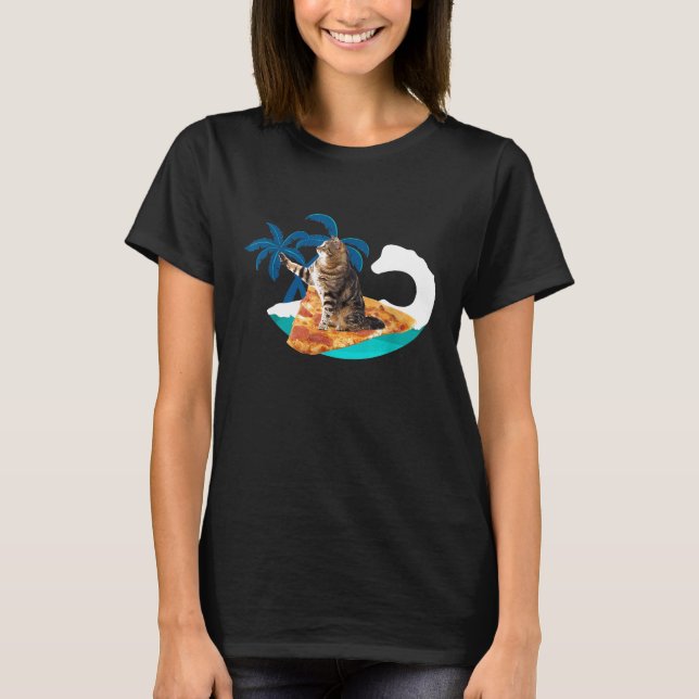 T-shirt Drôle Pizza Chat Surf Amusant Surfs Up Kitty Tee (Devant)