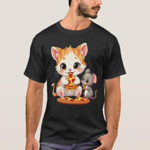 T-shirt drôle pizza manger chat pizza manger souris