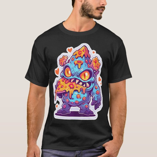T-shirt Drôle Pizza Monster Cute Cartoon Comic Halloween (Devant)
